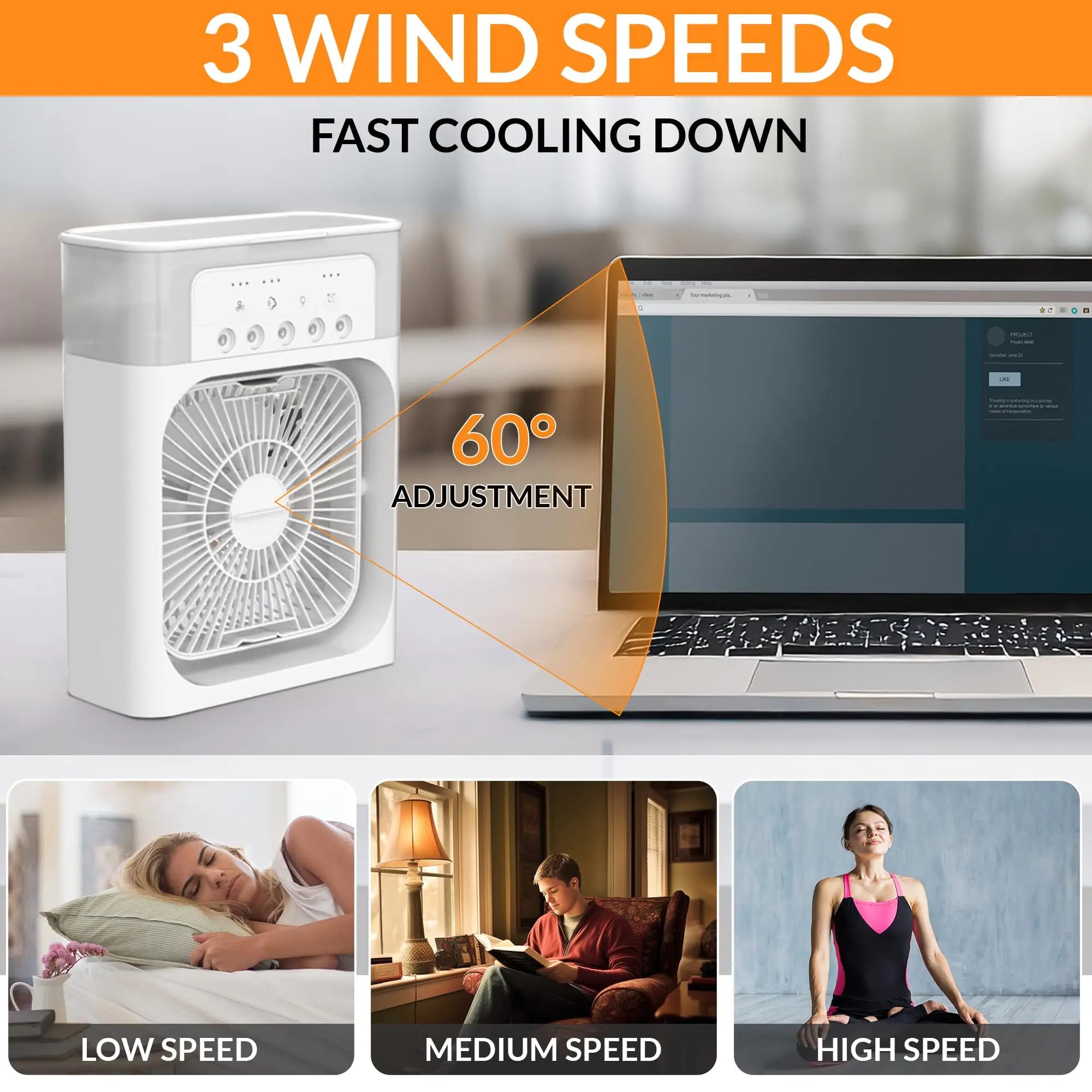 Mini Ventilateur Rafraîcheur d'Air 3-en-1 avec Brumisation